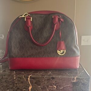 Michael Kors Brown & Red Dome Satchel